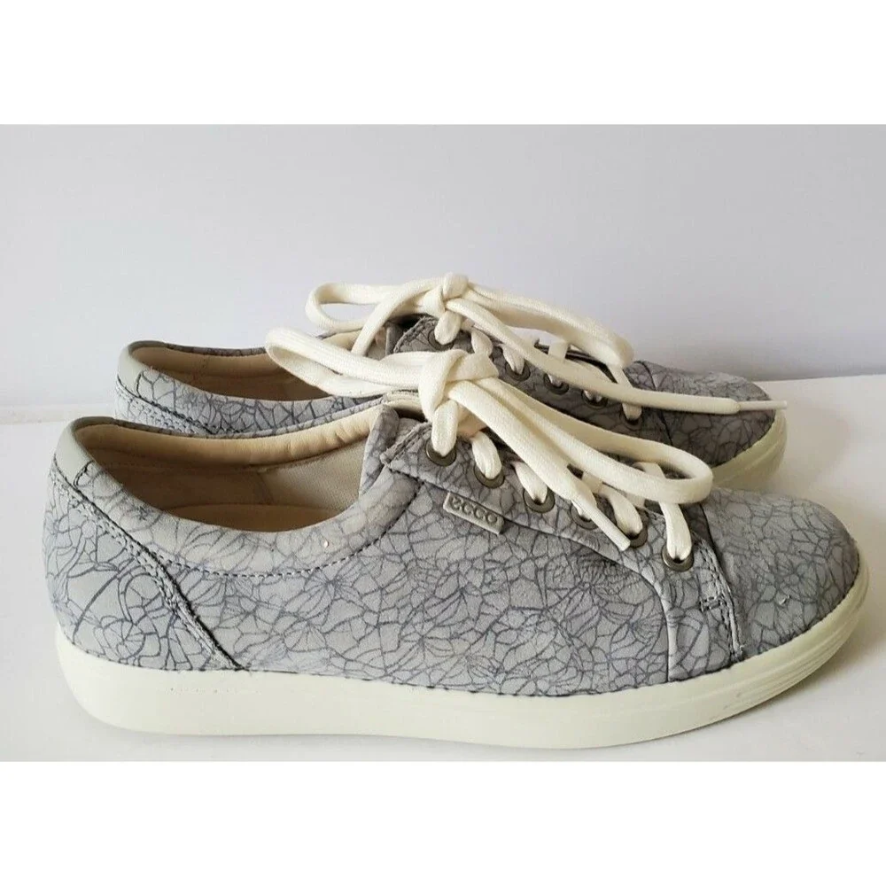 ECCO Soft 7 Sneakers in Warm Grey Cement Print Cow Nubuck US Women’s Size 7